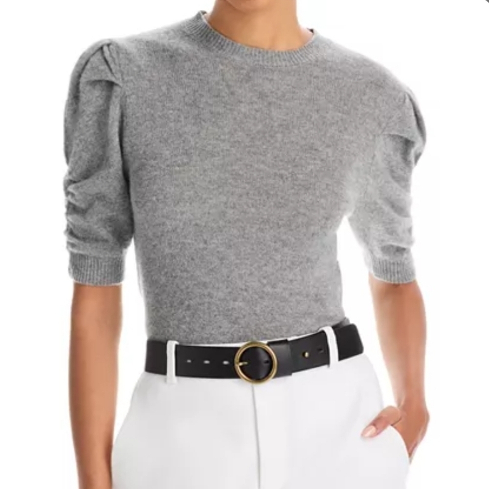 Frame Ruched Puff Sleeve Gray Puff Sleeve Cashmere Sweater Sz XL